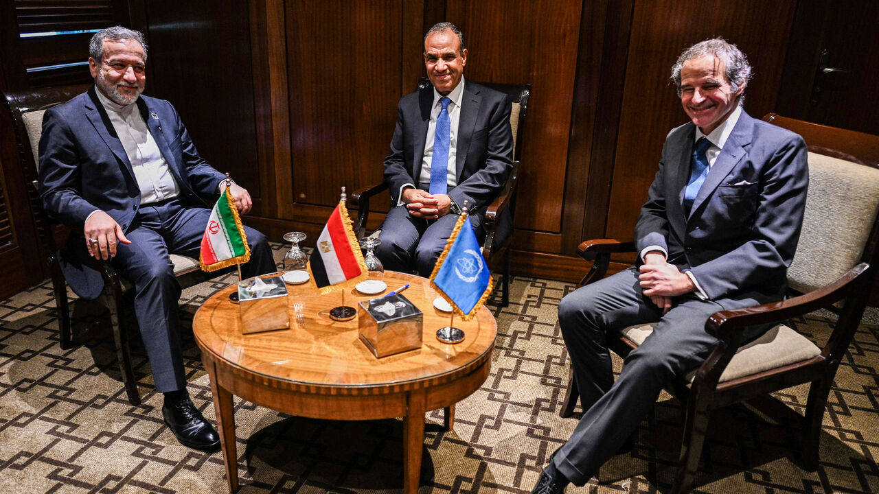 Egypt's Foreign Minister Badr Abdelatty (C) meets with his Iranian counterpart Abbas Araghchi (L) and Rafael Grossi, Director General of the International Atomic Energy Agency in Cairo on June 2, 2025. 
