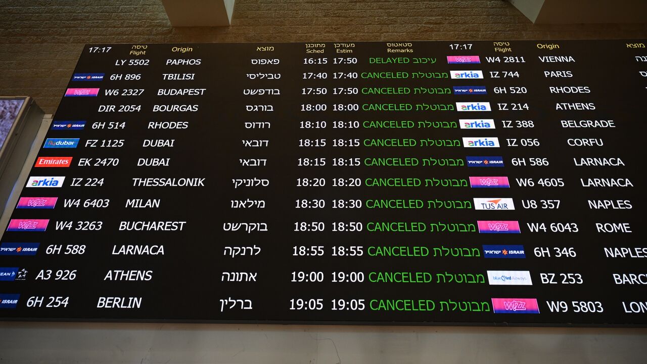 Ben Gurion International Airport is seen mostly empty after flights were canceled following Israel's early morning attack on Iran on June 13, 2025, in Tel Aviv, Israel.