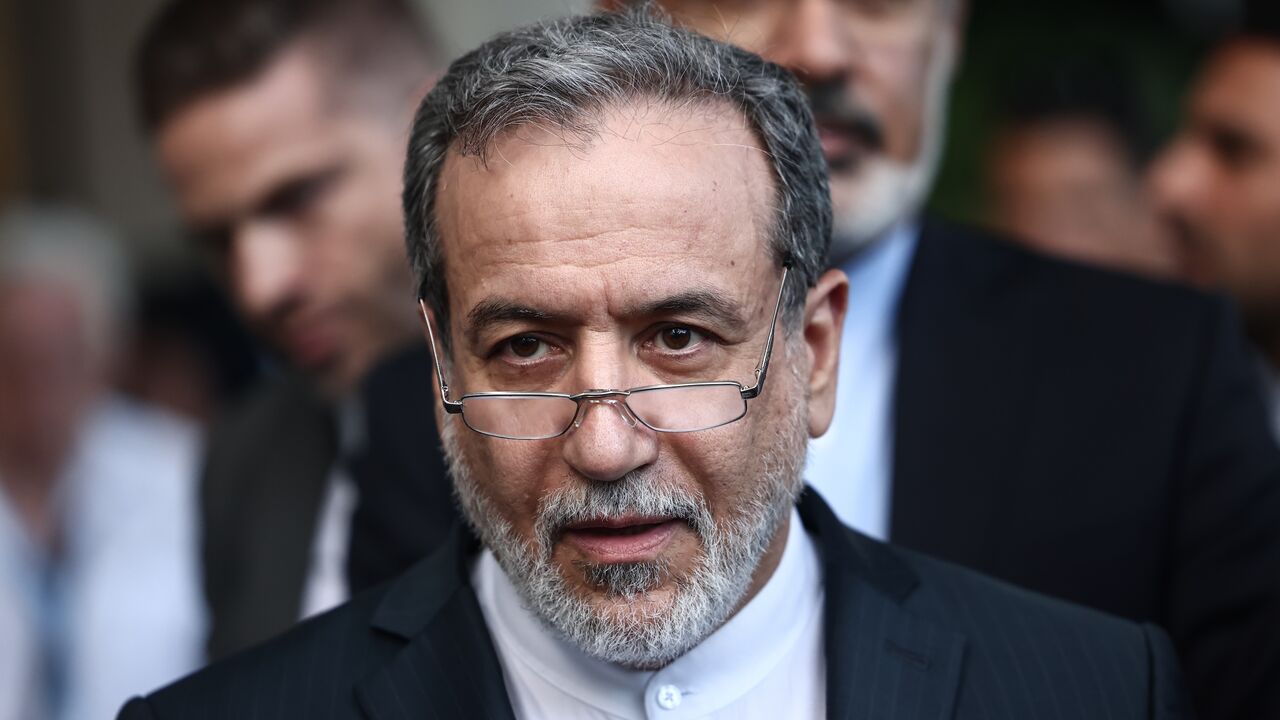 Iranian Foreign Minister Abbas Araghchi speaks to the media after his meeting with the E3 group of European ministers on June 20, 2025, in Geneva, Switzerland. 
