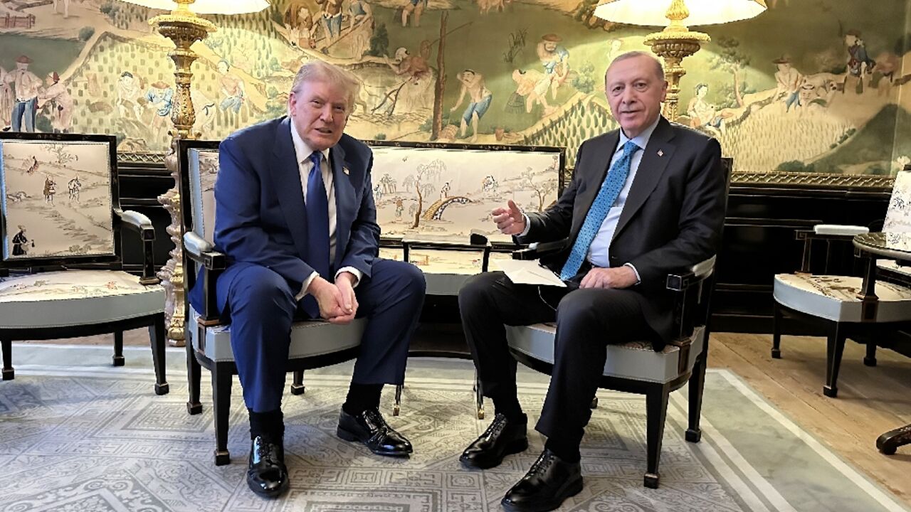 Turkey's President Recep Tayyip Erdogan (R) held talks with Donald Trump just hours after the US president announced a truce in the Iran-Israel war Turkey's President Recep Tayyip Erdogan (R) held talks with Donald Trump just hours after the US president announced a truce in the Iran-Israel war