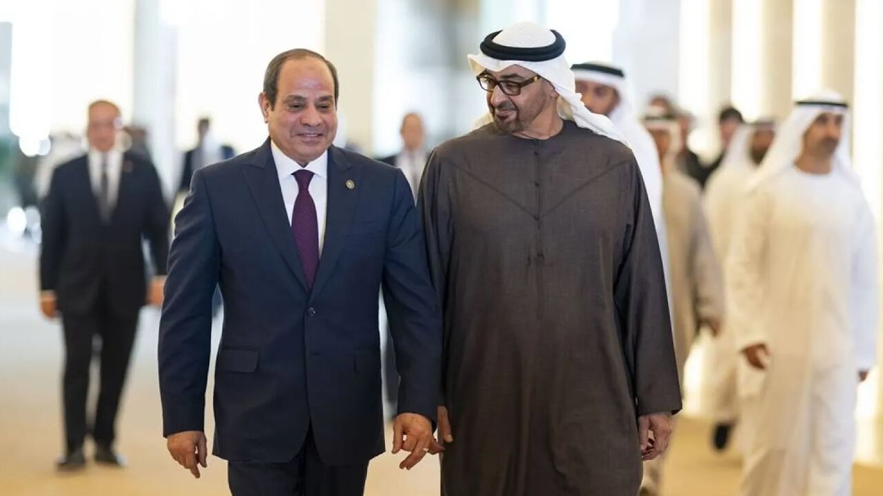 UAE President Sheikh Mohamed bin Zayed Al Nahyan and Egyptian President Abdel Fattah al-Sisi meet in Abu Dhabi on Jan. 17, 2025.