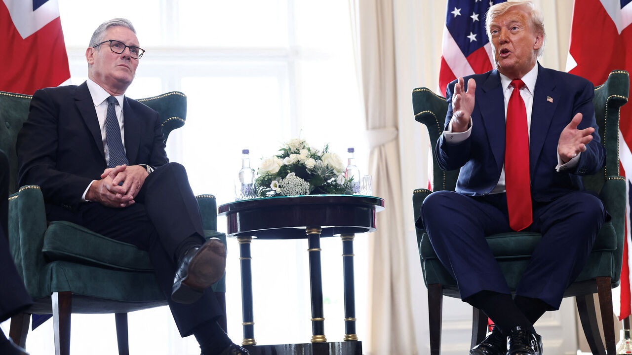 U.S. President Donald Trump and British Prime Minister Keir Starmer hold a bilateral meeting at Trump Turnberry golf course in Turnberry, Scotland, Britain, July 28, 2025. REUTERS/Evelyn Hockstein