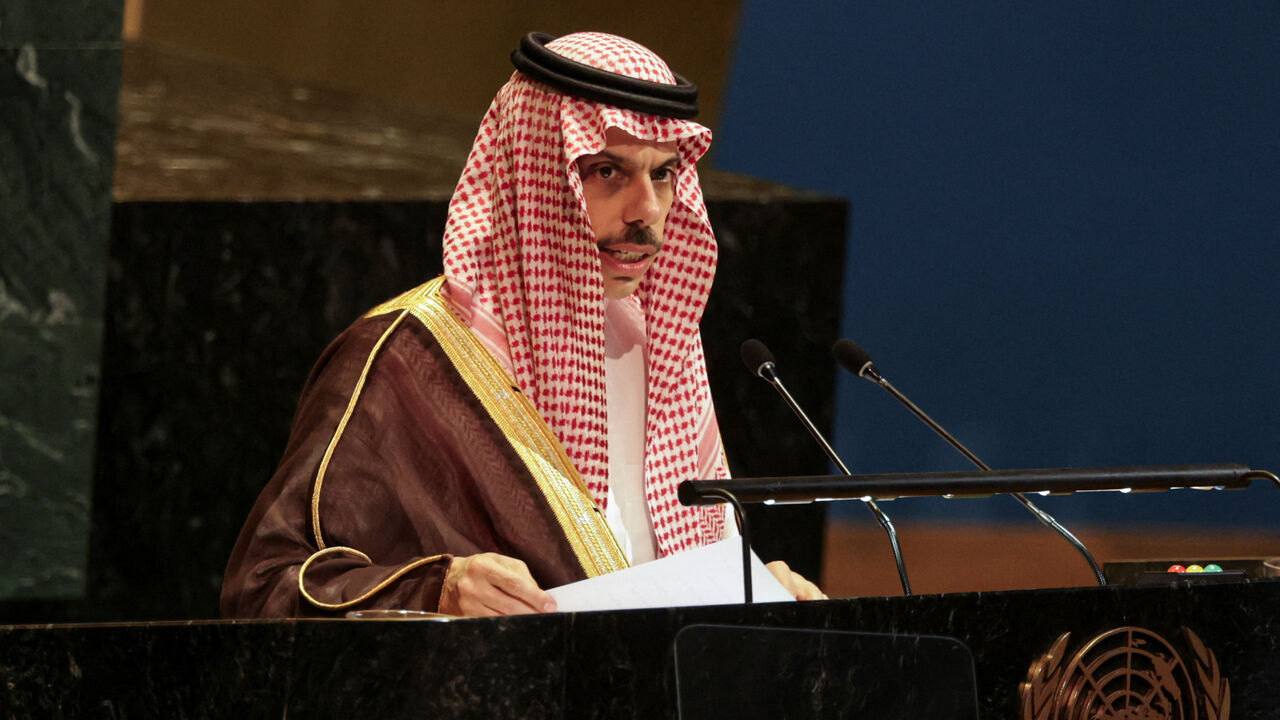 Saudi Arabia Foreign Minister and conference co-chair Faisal bin Farhan Al-Saud speaks during a High-level International Conference for the Peaceful Settlement of the Question of Palestine and the Implementation of the Two-State Solution at U.N. headquarters in New York City, U.S., July 28, 2025. REUTERS/Jeenah Moon