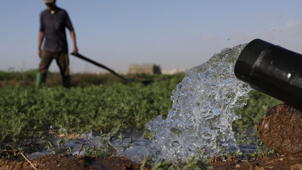 Farmers irrigate their field in the Chtouka region of southern Morocco Farmers irrigate their field in the Chtouka region of southern Morocco