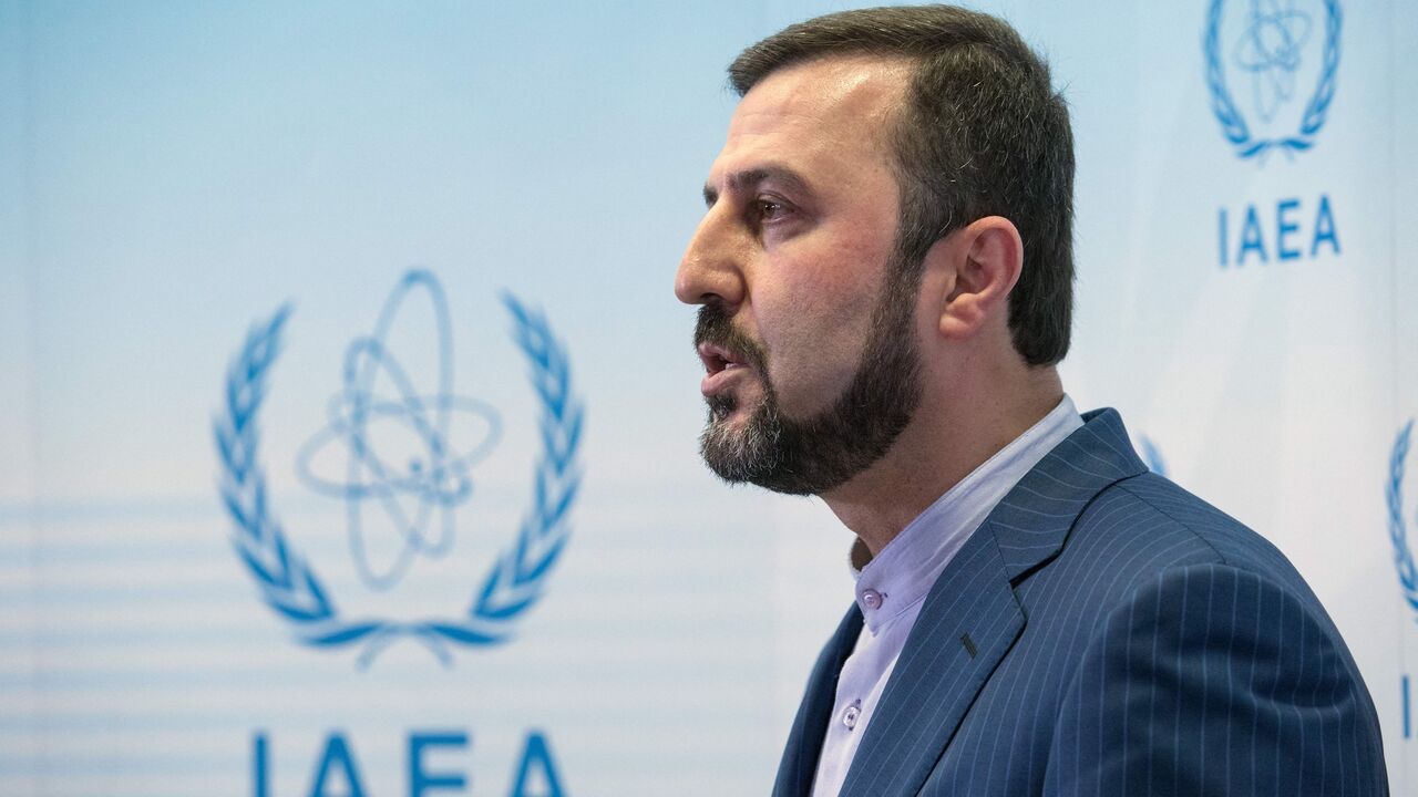 Iran's permanent representative to the United Nations, Kazem Gharibabadi, gives a press conference after the International Atomic Energy Agency (IAEA) Board of Governors meeting in Vienna on July 10, 2019.