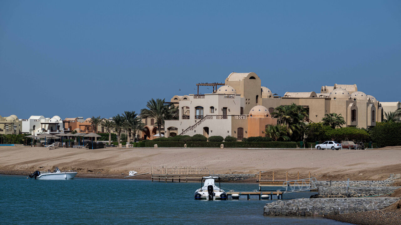 Boats sail near the shore in the Egyptian Red Sea resort city of El-Gouna, on Nov. 1, 2024. 