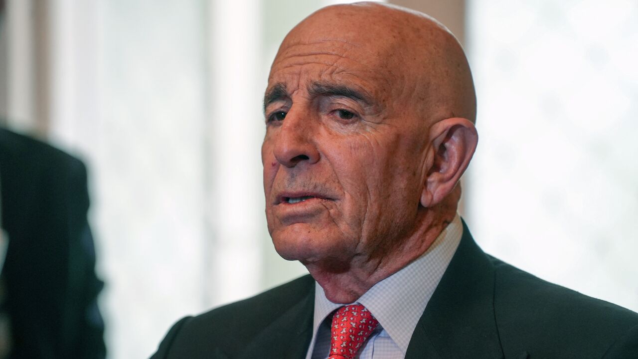 US special envoy for Syria and Ambassador to Turkey Thomas Barrack attends a flag-raising ceremony at the US ambassador's residence in Damascus on May 29, 2025.