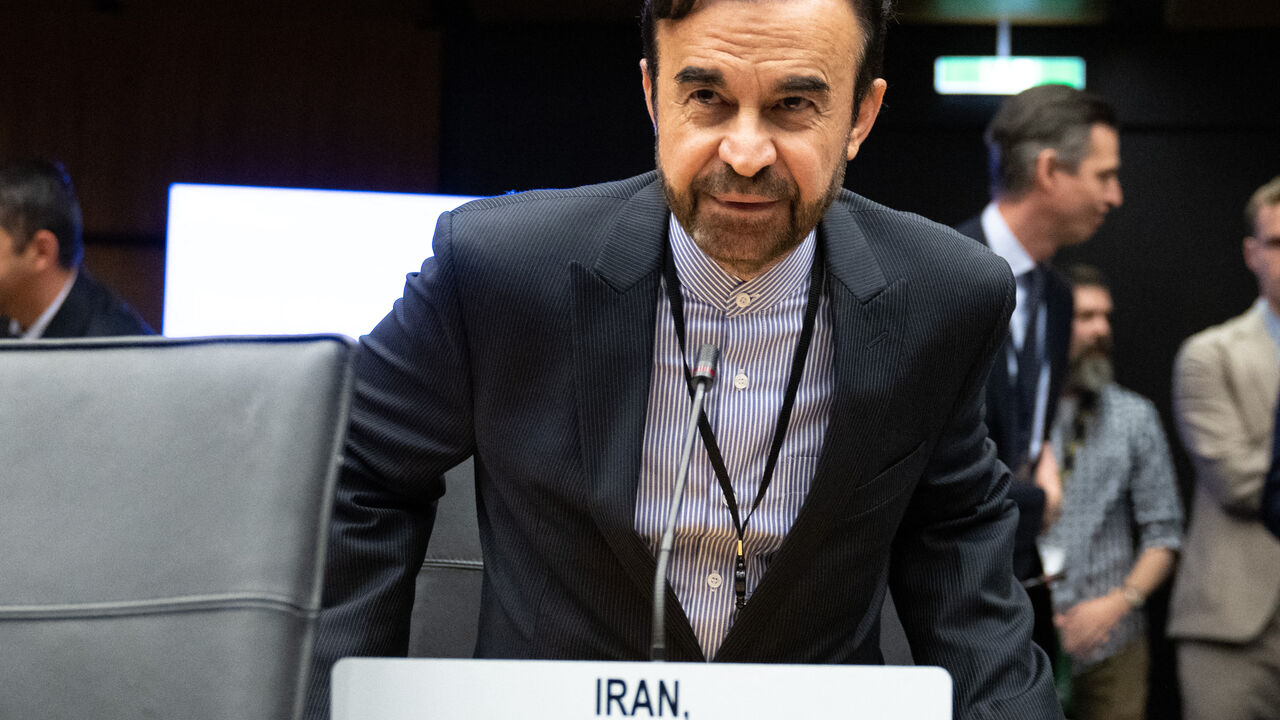 Iran's ambassador to the International Atomic Energy Agency (IAEA) Reza Najafi arrives to an extraordinary IAEA's Board of Governors meeting at the agency's headquarters in Vienna, Austria on June 23, 2025. (Photo by Joe Klamar / AFP) (Photo by JOE KLAMAR/AFP via Getty Images)