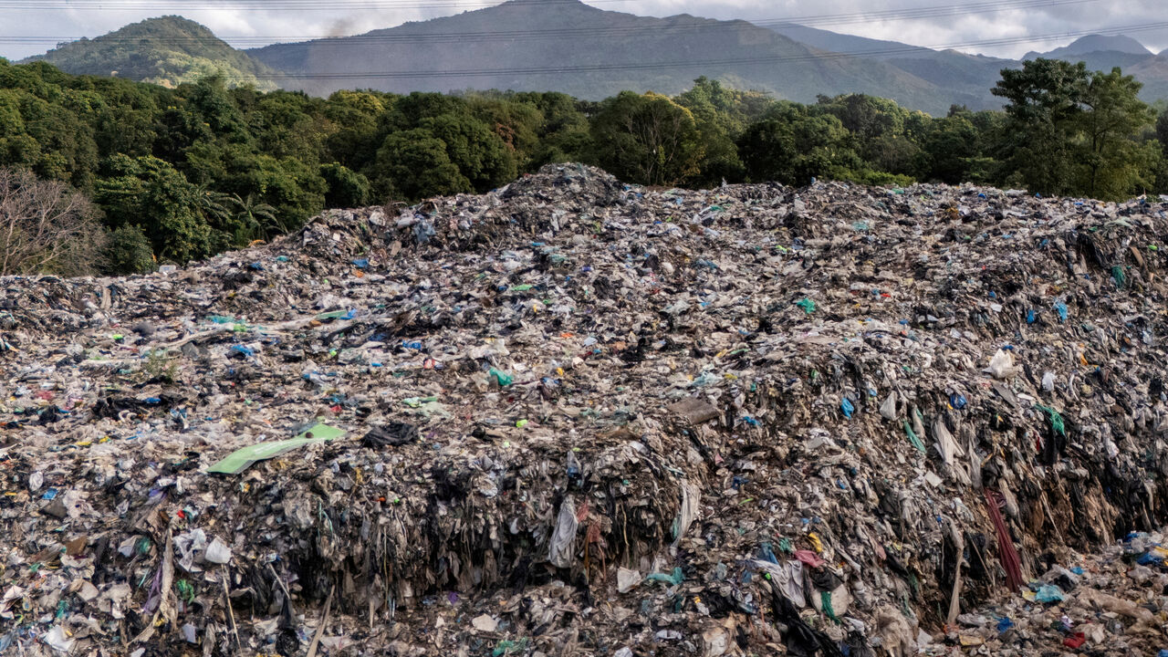 FILE PHOTO: A drone picture shows a garbage dump filled with plastics in Rodriguez, Rizal province, Philippines, November 28, 2024. REUTERS/Eloisa Lopez/File Photo