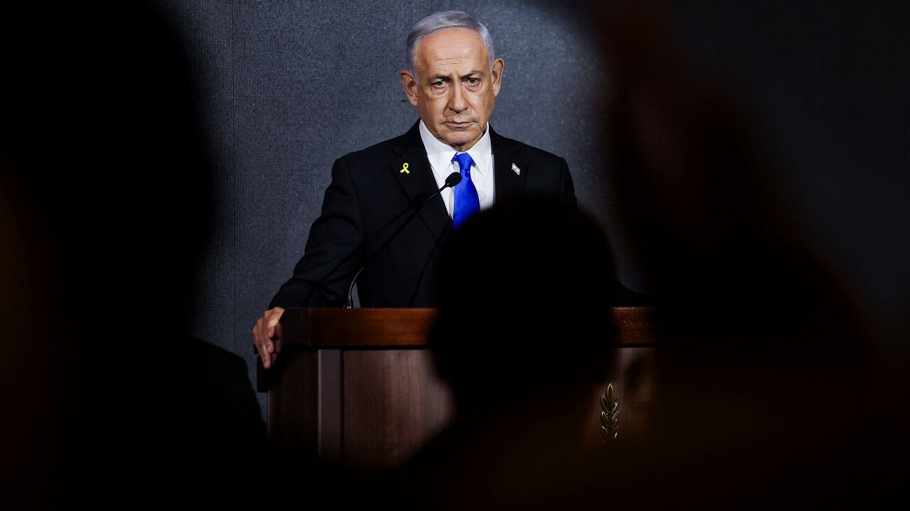 FILE PHOTO: Israeli Prime Minister Benjamin Netanyahu attends the U.S. Independence Day reception, known as the annual "Fourth of July" celebration, hosted by Newsmax, in Jerusalem August 13, 2025. REUTERS/Ronen Zvulun/Pool/ File Photo