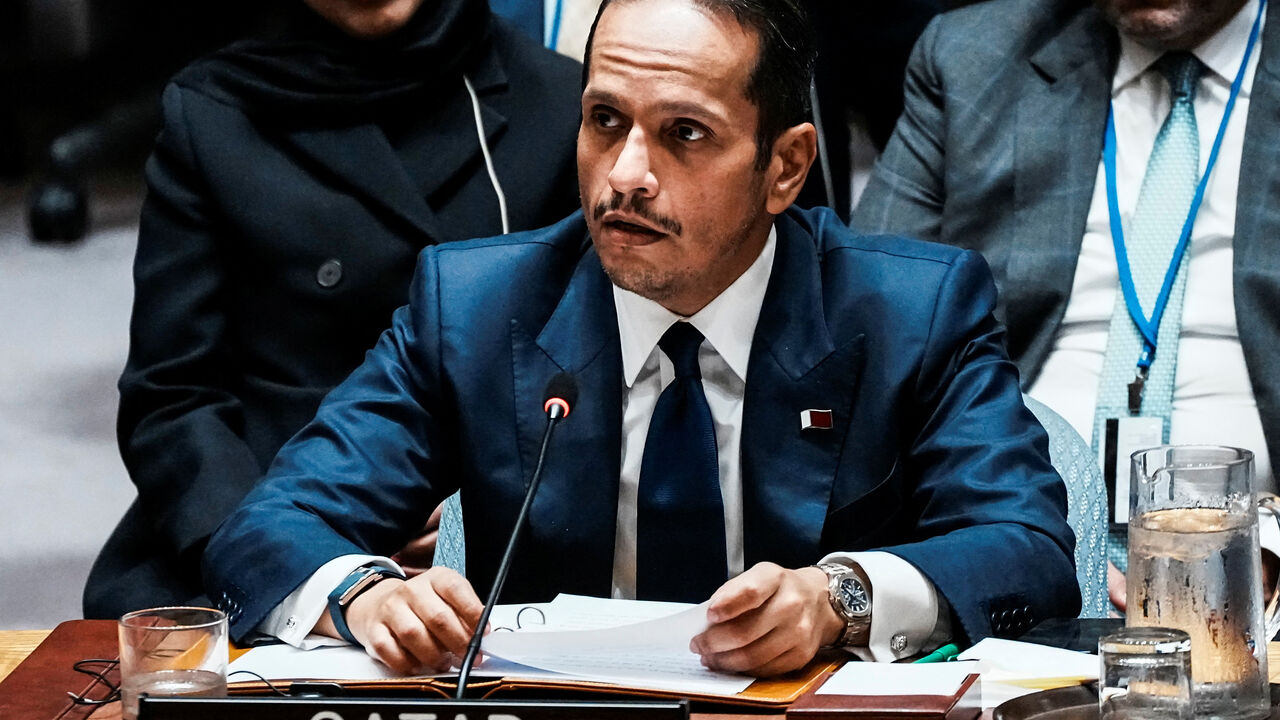 FILE PHOTO: Qatar's Prime Minister and Minister for Foreign Affairs Sheikh Mohammed bin Abdulrahman bin Jassim Al-Thani addresses to delegates during an emergency meeting of the United Nations Security Council, following an Israeli attack on Hamas leaders in Doha, Qatar, at U.N. headquarters in New York City, U.S., September 11, 2025. REUTERS/Eduardo Munoz/File Photo