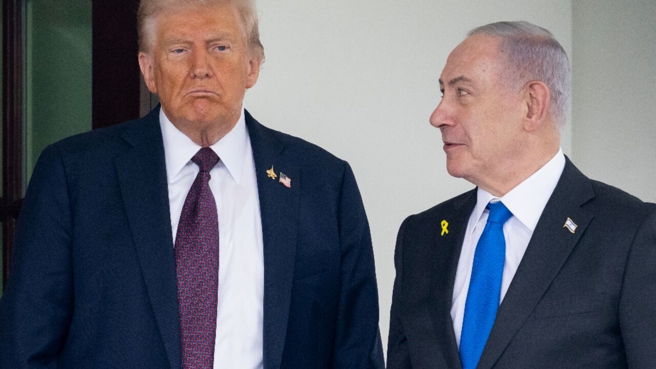 US President Donald Trump greets Israeli Prime Minister Benjamin Netanyahu as he arrives at the West Wing of the White House in Washington, DC on September 29, 2025