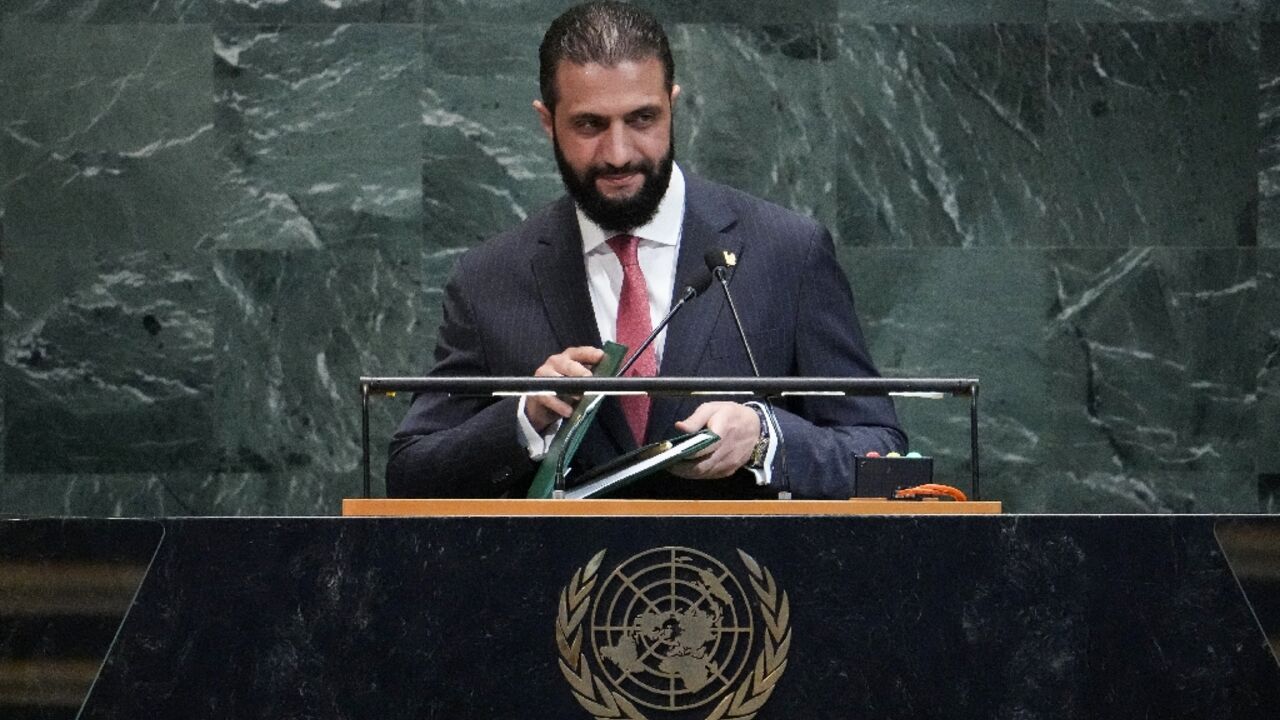 Syrian President Ahmed al-Sharaa concludes his remarks during the General Debate of the United Nations General Assembly Syrian President Ahmed al-Sharaa concludes his remarks during the General Debate of the United Nations General Assembly
