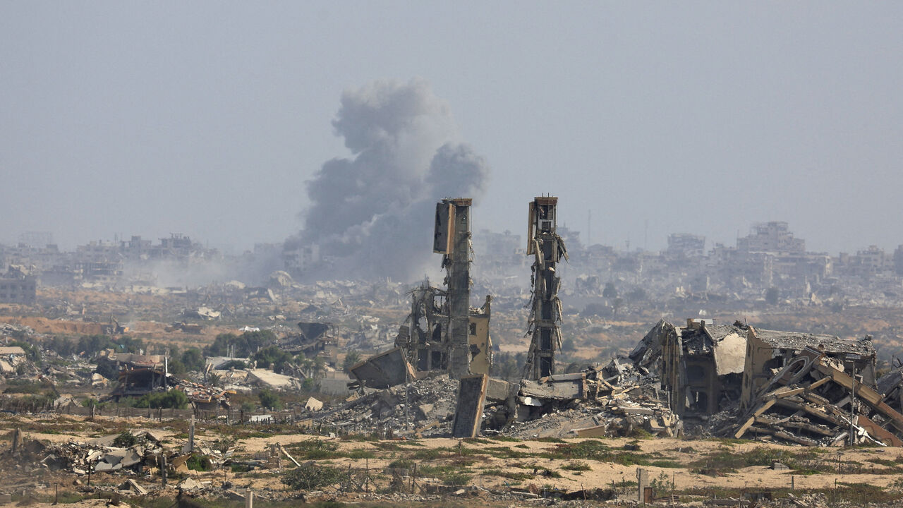 Smoke rises following explosions in Gaza City after Hamas agreed to release hostages and accept some other terms in a U.S. plan to end the war, as seen from central Gaza Strip October 4, 2025. REUTERS/Dawoud Abu Alkas