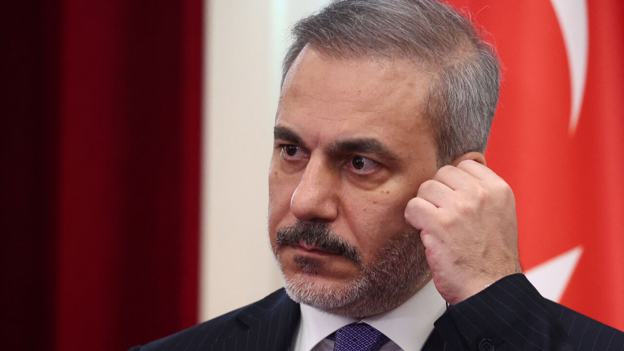 Turkish Foreign Minister Hakan Fidan looks on  during a press conference during an official visit in Tirana, Albania, January 29, 2024. REUTERS/Florion Goga