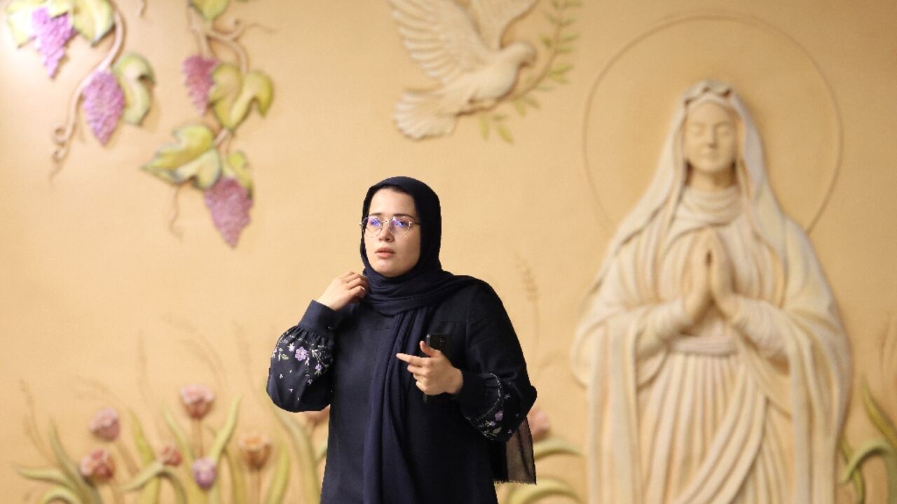 At Tehran's Maryam Moghaddas metro station religious frescoes and artworks honour Christianity's Virgin Mary, the mother of Christ At Tehran's Maryam Moghaddas metro station religious frescoes and artworks honour Christianity's Virgin Mary, the mother of Christ