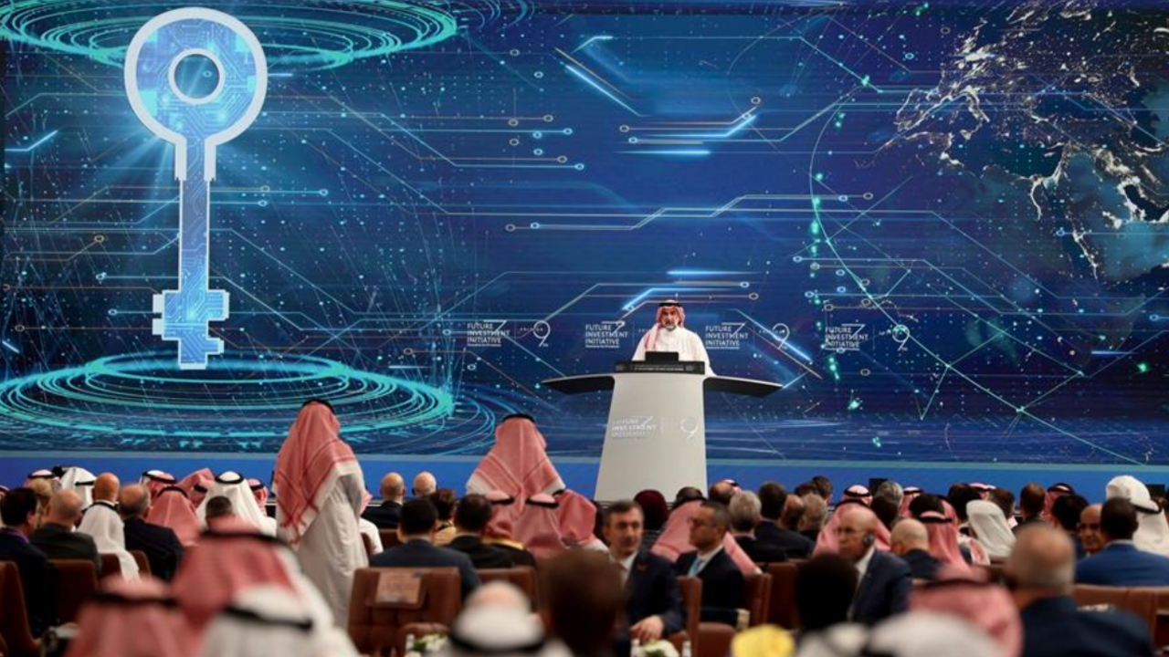 Yasir Al-Rumayyan, head of the Public Investment Fund, Saudi Arabia's influential sovereign wealth fund, addresses the opening ceremony of the Future Investment Initiative, in Riyadh on October 28, 2025. — Photo by FAYEZ NURELDINE/AFP via Getty Images