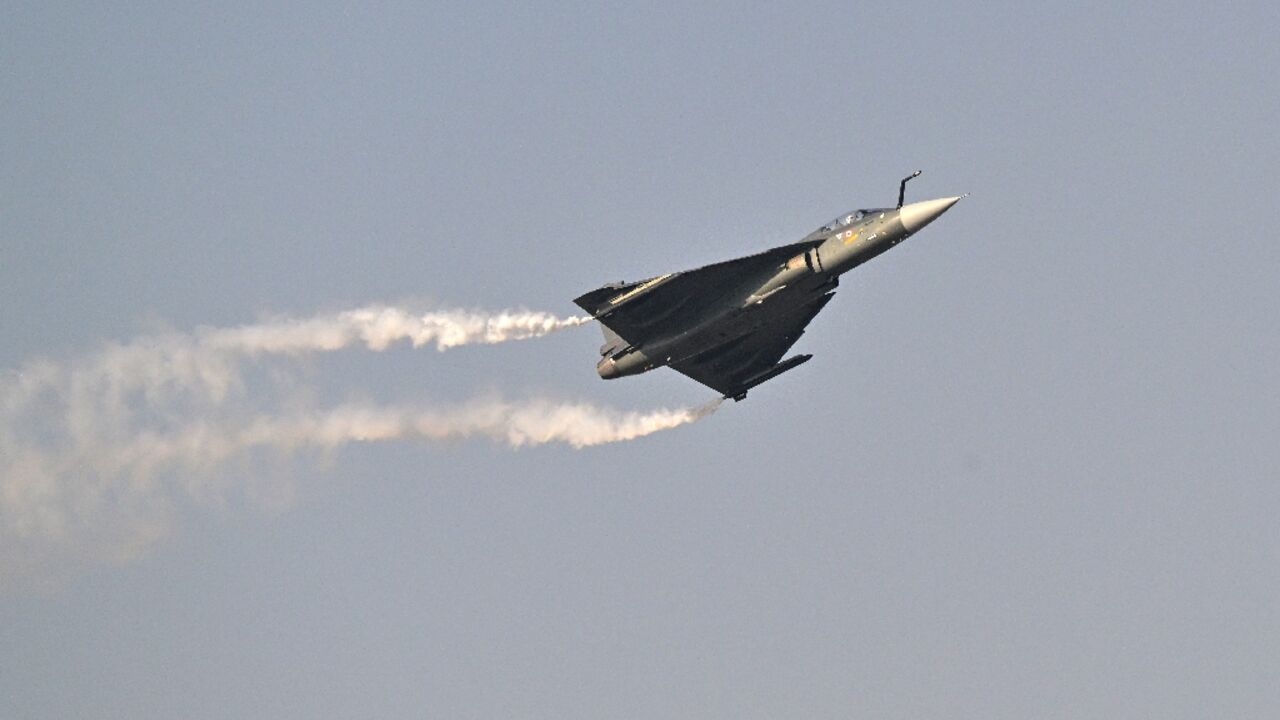 India's home-grown Tejas fighter jet performing at the Dubai Airshow