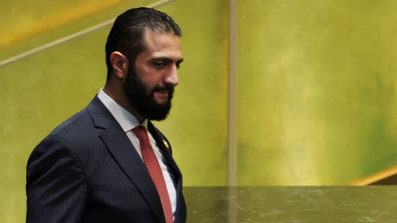 Syrian President Ahmed al-Sharaa arrives to address the 80th United Nations General Assembly at the U.N. headquarters in New York, U.S., September 24, 2025. REUTERS/Jeenah Moon