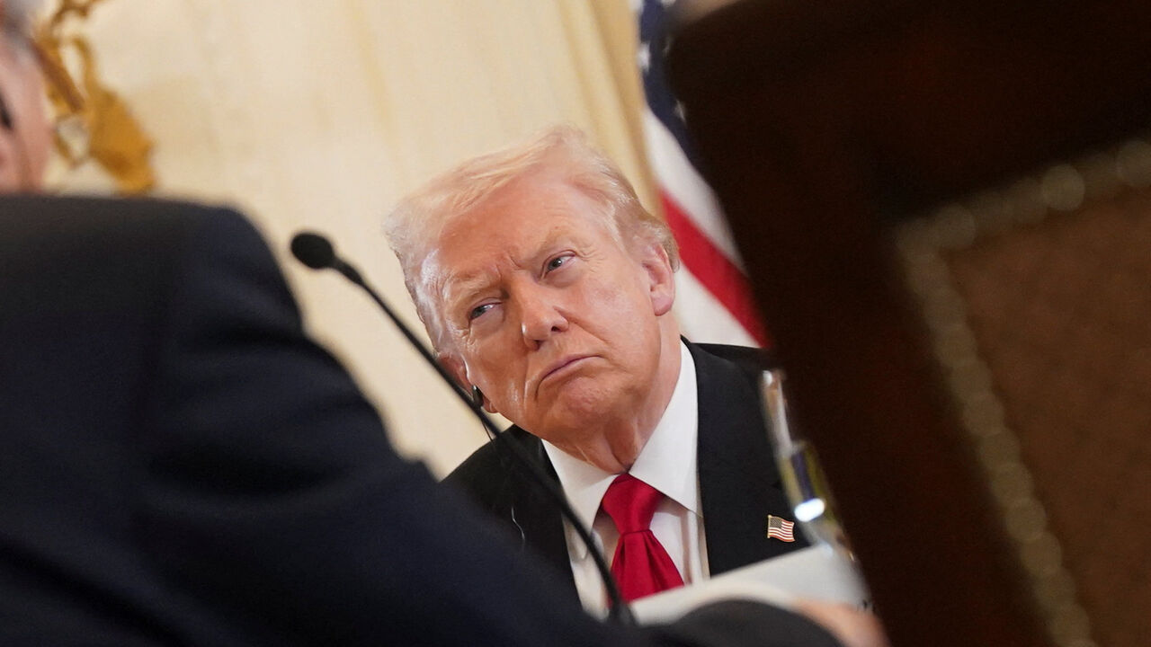 U.S. President Donald Trump attends a dinner with the leaders of the C5+1 Central Asian countries of Kazakhstan, Kyrgyzstan, Tajikistan, Turkmenistan, and Uzbekistan, in the East Room of the White House in Washington, D.C., U.S., November 6, 2025. REUTERS/Nathan Howard
