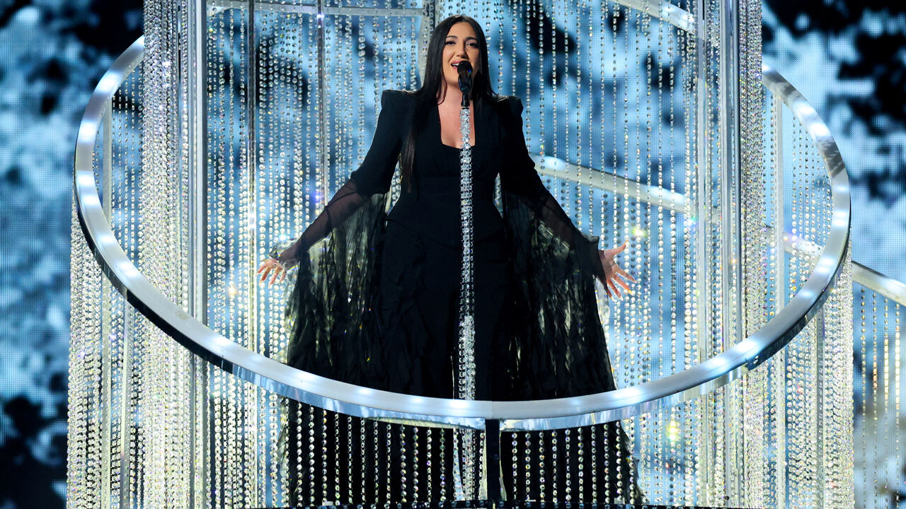 FILE PHOTO: Yuval Raphael, representing Israel, performs "New Day Will Rise", during the Grand Final of the 2025 Eurovision Song Contest in Basel, Switzerland, May 17, 2025. REUTERS/Denis Balibouse/File Photo