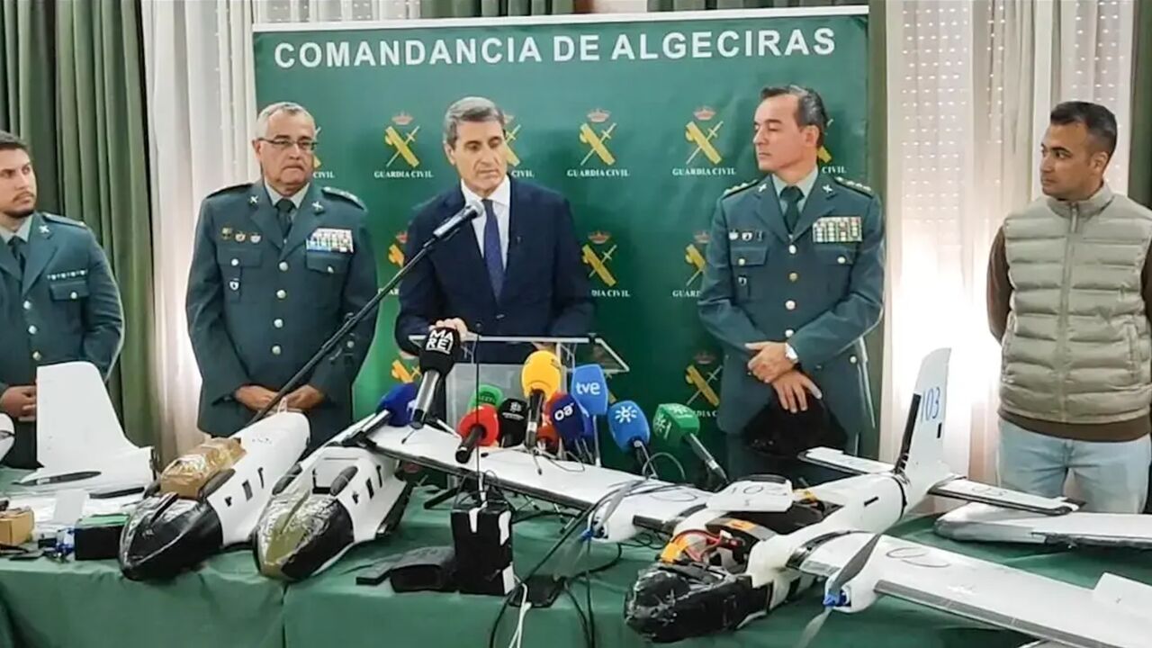 The Civil Guard, in a joint operation with the Royal Moroccan Gendarmerie, has dismantled a criminal organization dedicated to smuggling hashish into Spain using drones, on Nov. 11, 2025.