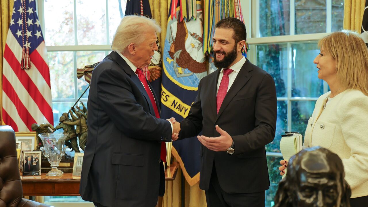 US President Donald Trump meets Syrian President Ahmed al-Sharaa in the Oval Office, Washington, DC, Nov. 10, 2025.