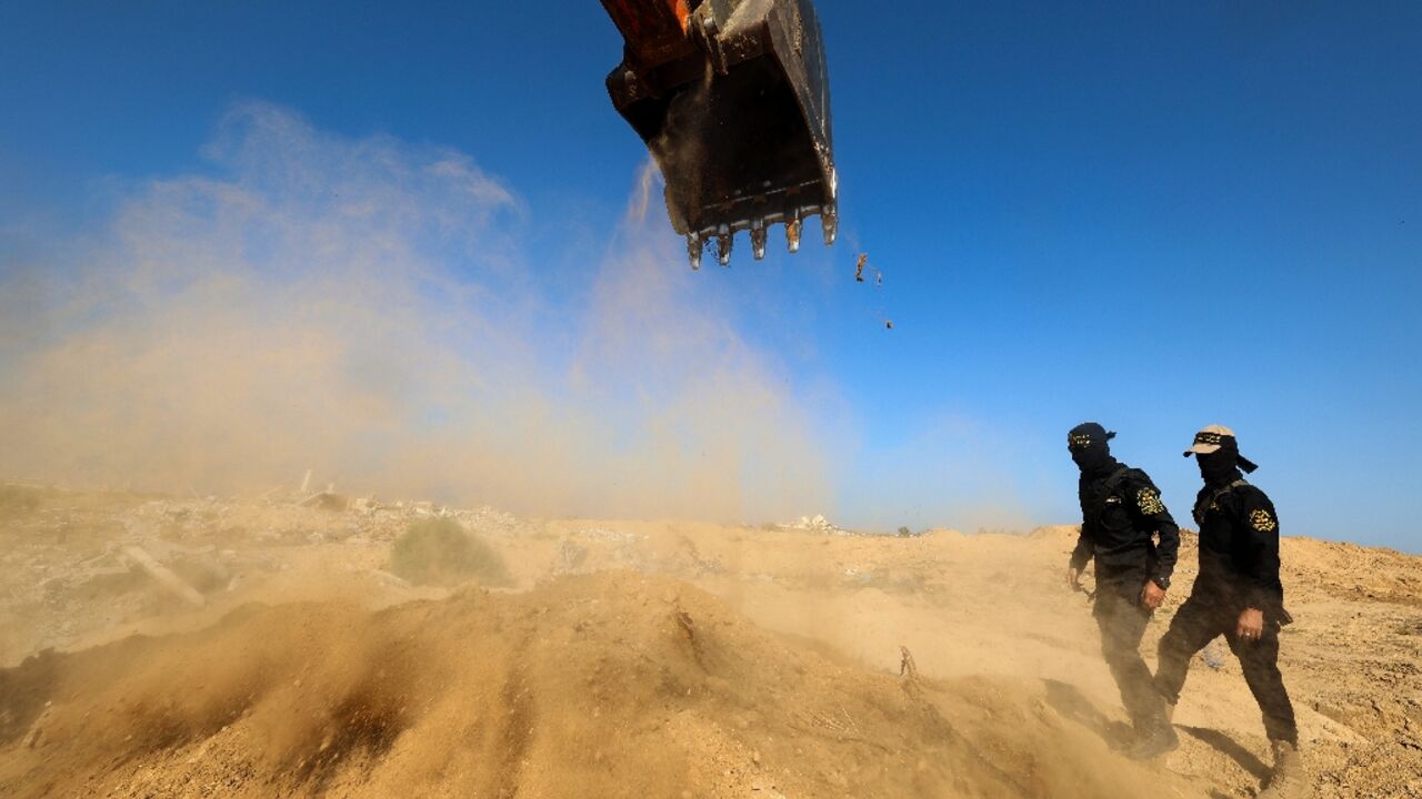 The Palestinian militant group Islamic Jihad at a search in Nuseirat in the central Gaza Strip on November 21