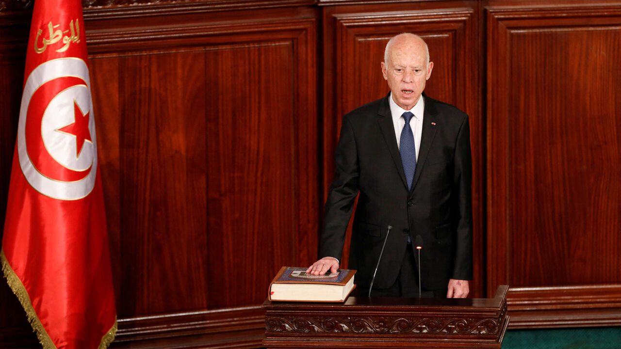 Tunisia's President Kais Saied attends his swearing-in ceremony for his second term at the parliament in Tunis, Tunisia October 21, 2024. REUTERS/Zoubeir Souissi     TPX IMAGES OF THE DAY
