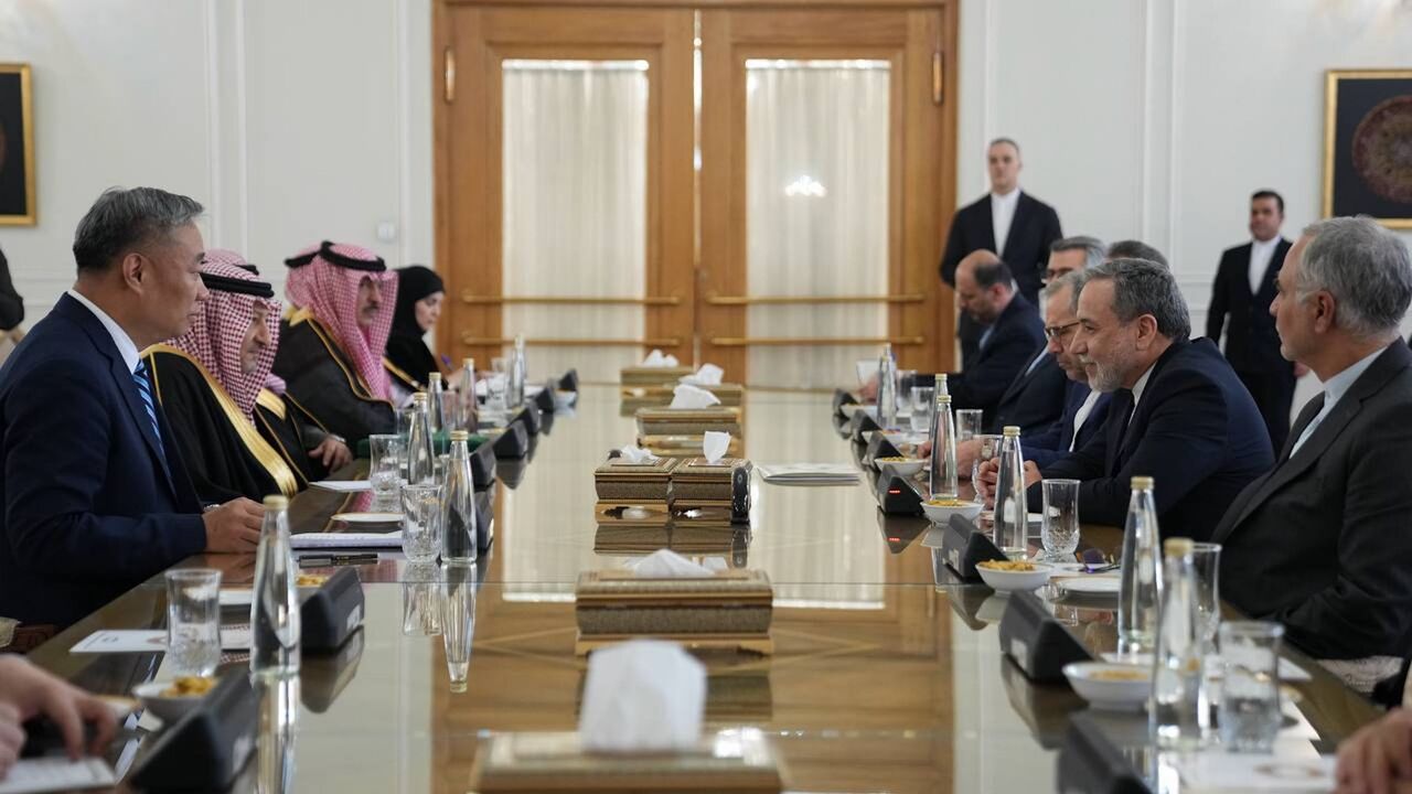 Waleed Al-Khuraiji, Saudi Arabia’s vice foreign minister, and Miao Deyu, China’s vice foreign minister, conclude the third Iran–China–Saudi trilateral meeting with talks alongside Iran’s foreign minister, Seyed Abbas Araghchi in Tehran, Dec. 9, 2025.