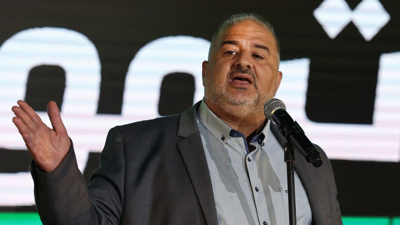 Head of Israel's Raam, Mansour Abbas, speaks at his campaign headquarters in the northern Israeli city of Tamra before national election polls close, on Nov. 1, 2022