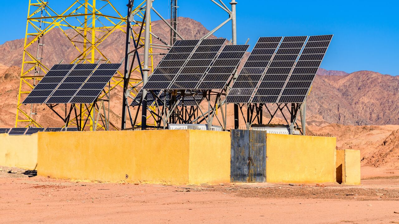 Solar panels in a Sinai desert, Egypt. 