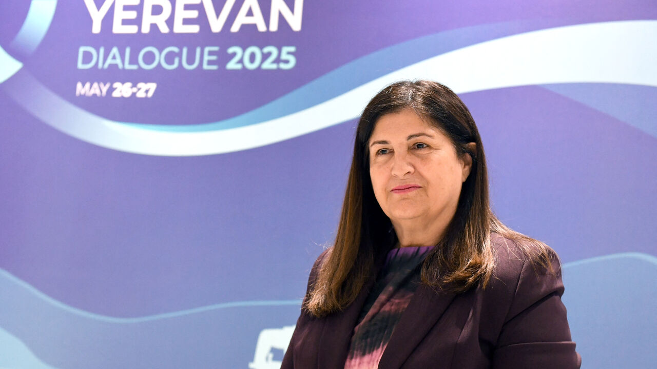The Palestinian Authority's Foreign Minister Varsen Aghabekian attends a meeting with France's Minister for Europe and Foreign Affairs in Yerevan on May 27, 2025. (Photo by KAREN MINASYAN / AFP) (Photo by KAREN MINASYAN/AFP via Getty Images)