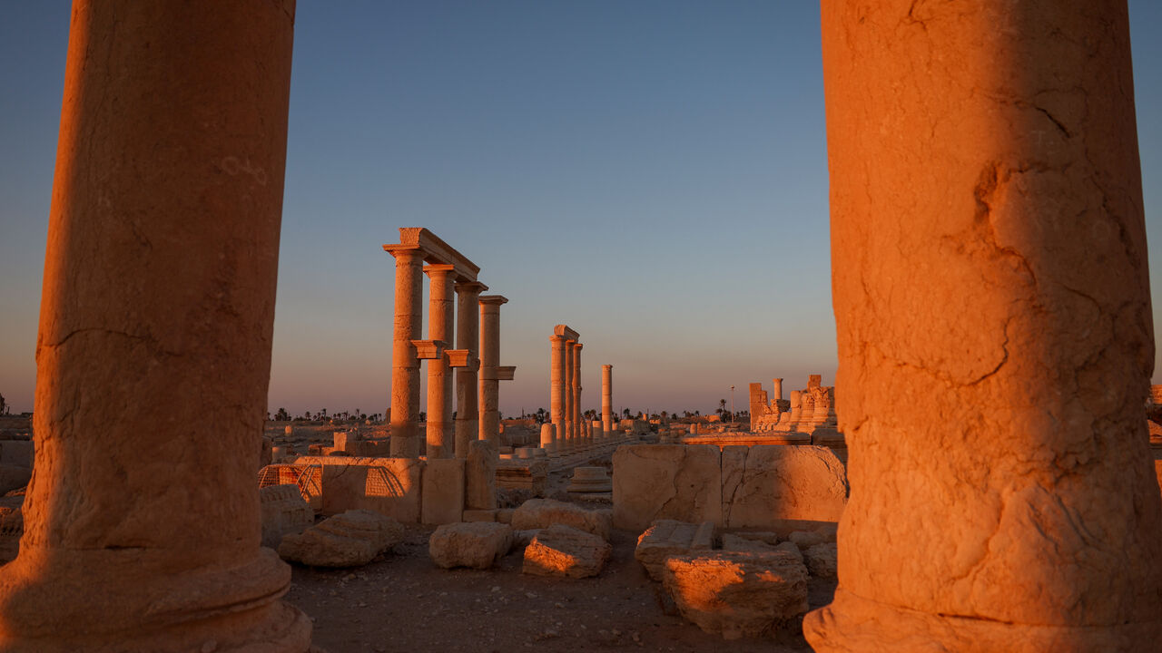 The ancient ruins of Palmyra are pictured in central Syria at sunrise on Aug. 24, 2025. 