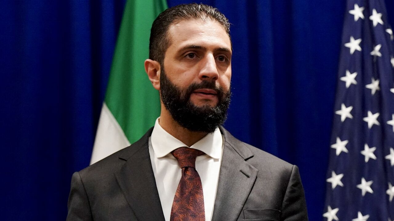 Syrian President Ahmed al-Sharaa arrives for a meeting with US Secretary of State Marco Rubio at the Lotte New York Palace Hotel on the sidelines of the United Nations General Assembly meeting in New York City, on Sept. 22, 2025. 