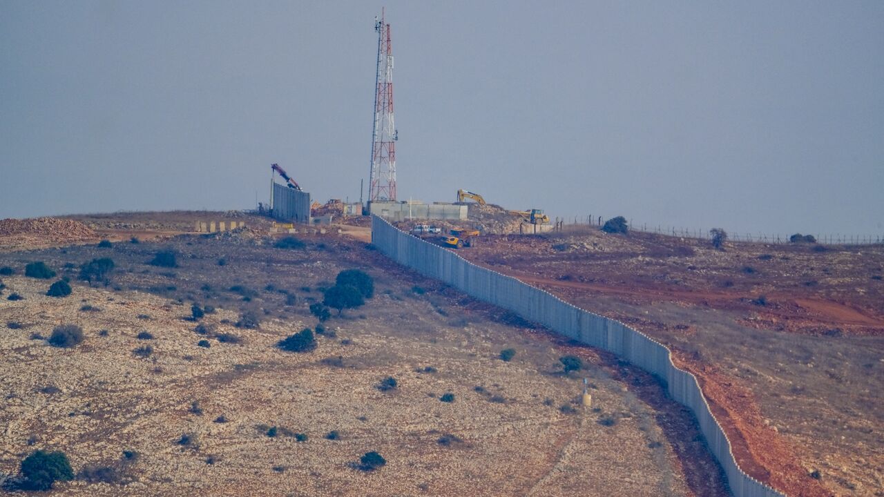 A view of a concrete wall built by Israel near the Blue Line in Maroun al-Ras, Lebanon, on Nov. 13, 2025. 