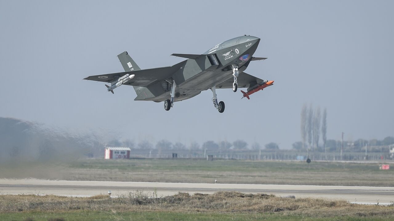 An undated photo shows a Kizilelma unmanned fighter jet taking flight.