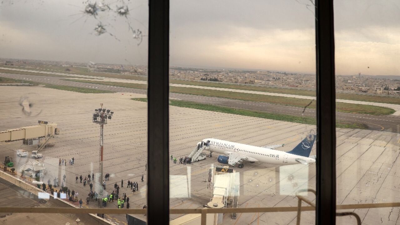 Flights have been suspended for 24 hours at Aleppo's international airport, seen in March 2025, due to the clashes