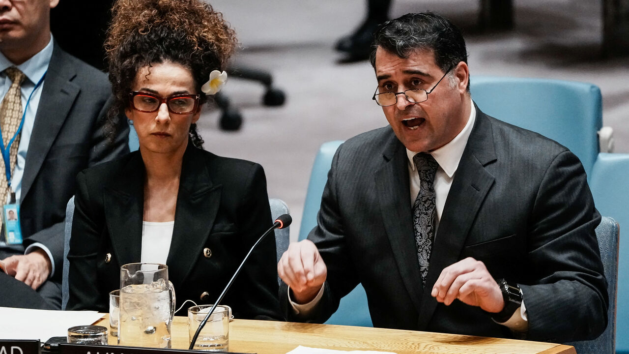 Iranian human rights activist Ahmad Batebi speaks during a meeting of the United Nations Security Council on Iran at the request of the United States at U.N. headquarters in New York City, U.S., January 15, 2026. REUTERS/Eduardo Munoz