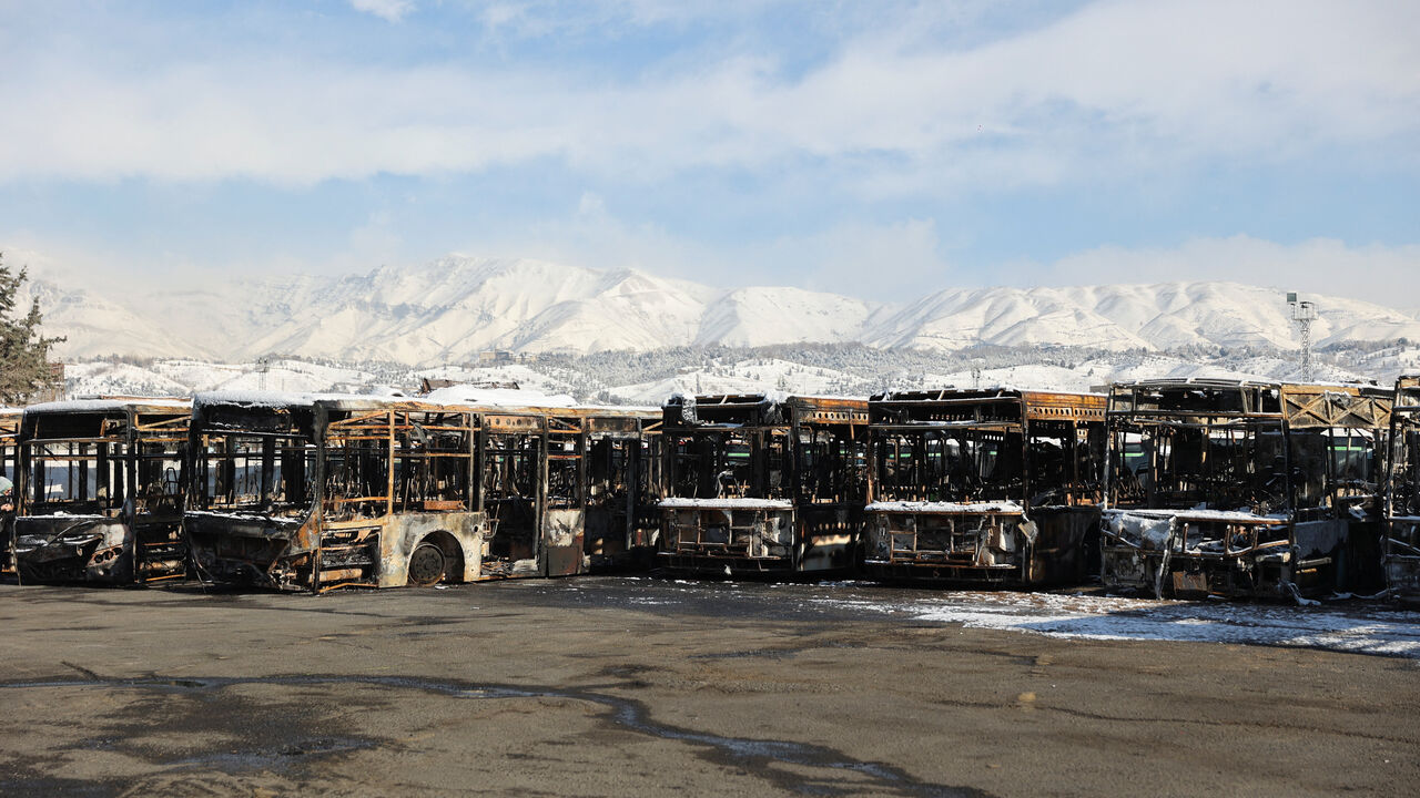 Buses that were burned during Iran's protests, in Tehran, Iran, January 21, 2026. Majid Asgaripour/WANA (West Asia News Agency) via REUTERS