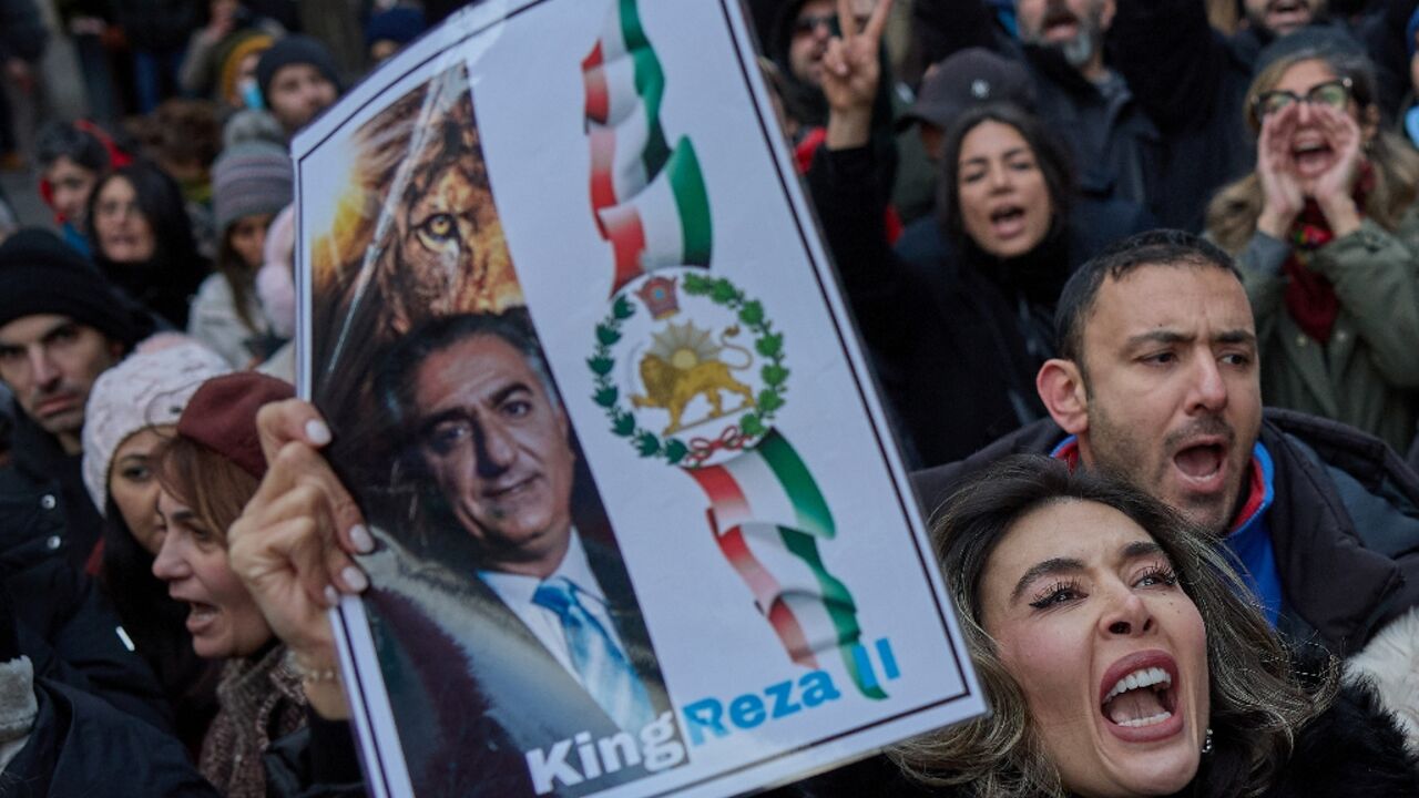 Some protesters in Paris carried images backing the son of the deposed shah