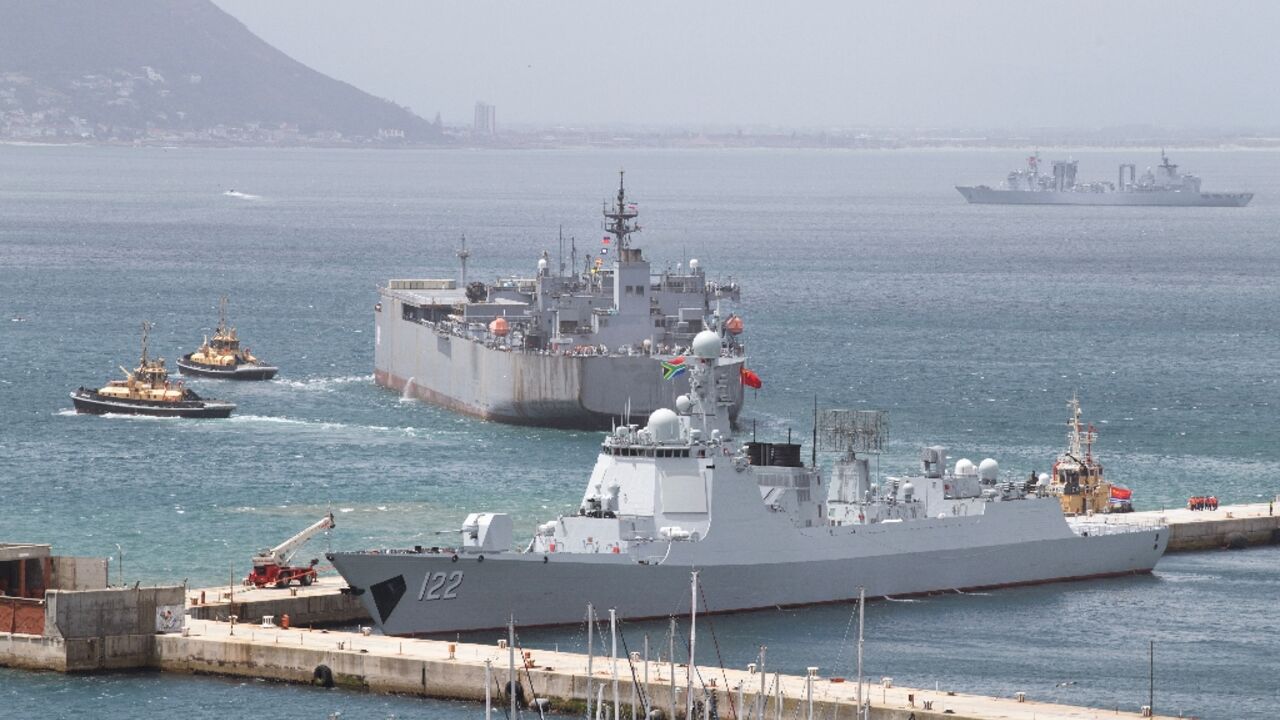 Two Chinese and an Iranian warship were docked off South Africa's naval base near Cape Town ahead of exercises of navies in the BRICS Plus grouping