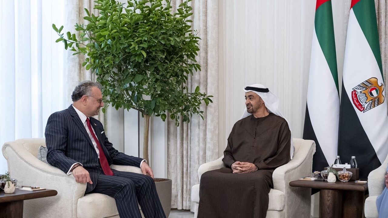 US Senior Advisor for Arab and African Affairs Massad Boulos (L) meets with UAE President Sheikh Mohamed bin Zayed Al Nahyan in Abu Dhabi, Jan. 8, 2026. 
