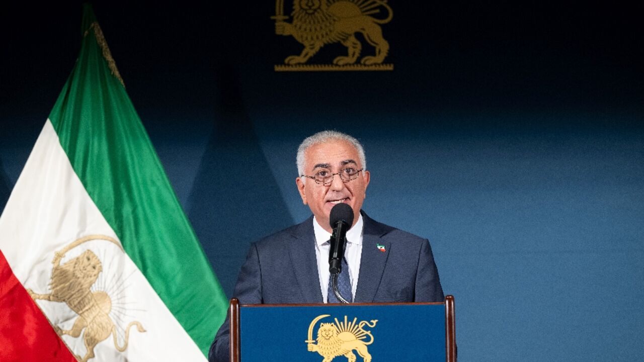 Reza Pahlavi, the US-based son of Iran's ousted shah Mohammad Reza Pahlavi,  speaks during a press conference at the National Press Club in Washington