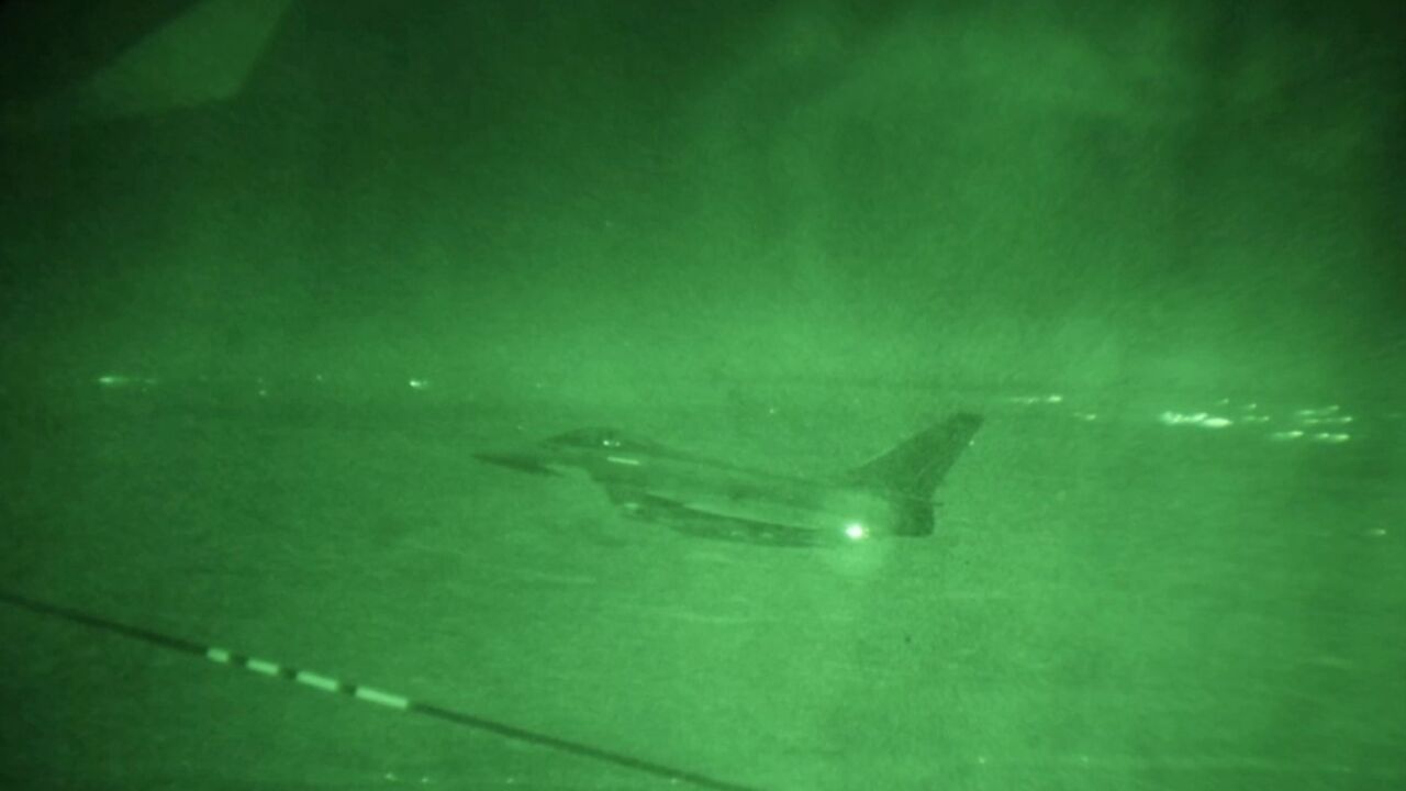 Video footage recorded on January 3, 2025 and released by the British Ministry of Defence shows a Royal Air Force Typhoon aircraft air-to-air refuelling during a joint patrol with French aircraft over Syria