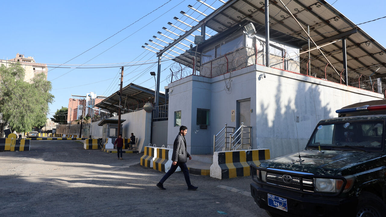 A man walks outside the United Nations compound following reports of UN staffers being detained by the Houthis, in Sanaa, Yemen October 29, 2025. REUTERS/Khaled Abdullah