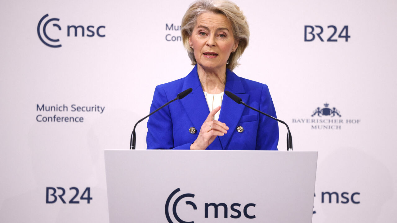 European Commission President Ursula von der Leyen speaks during the Munich Security Conference (MSC) in Munich, Germany, February 14, 2026. REUTERS/Liesa Johannssen