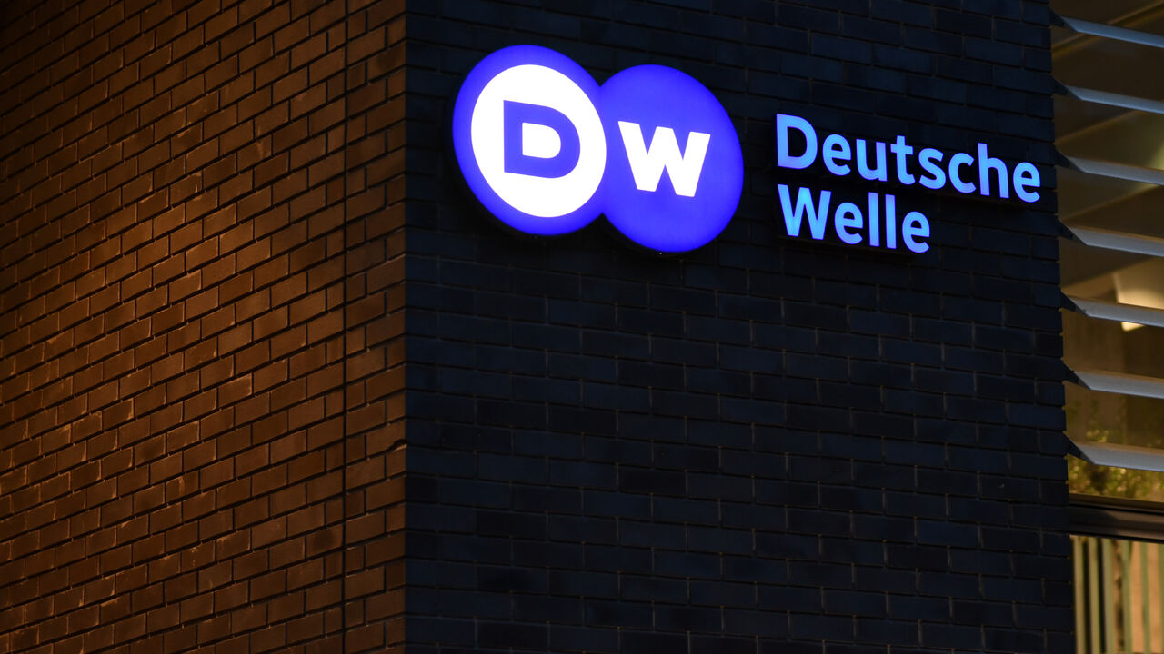 The logo of German international broadcaster Deutsche Welle is pictured in Berlin, Germany, January 30, 2020. Picture taken January 30, 2020.  REUTERS/Annegret Hilse