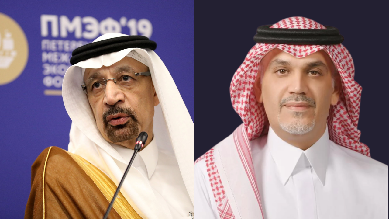 Saudi Arabia's former and new investment ministers side by side