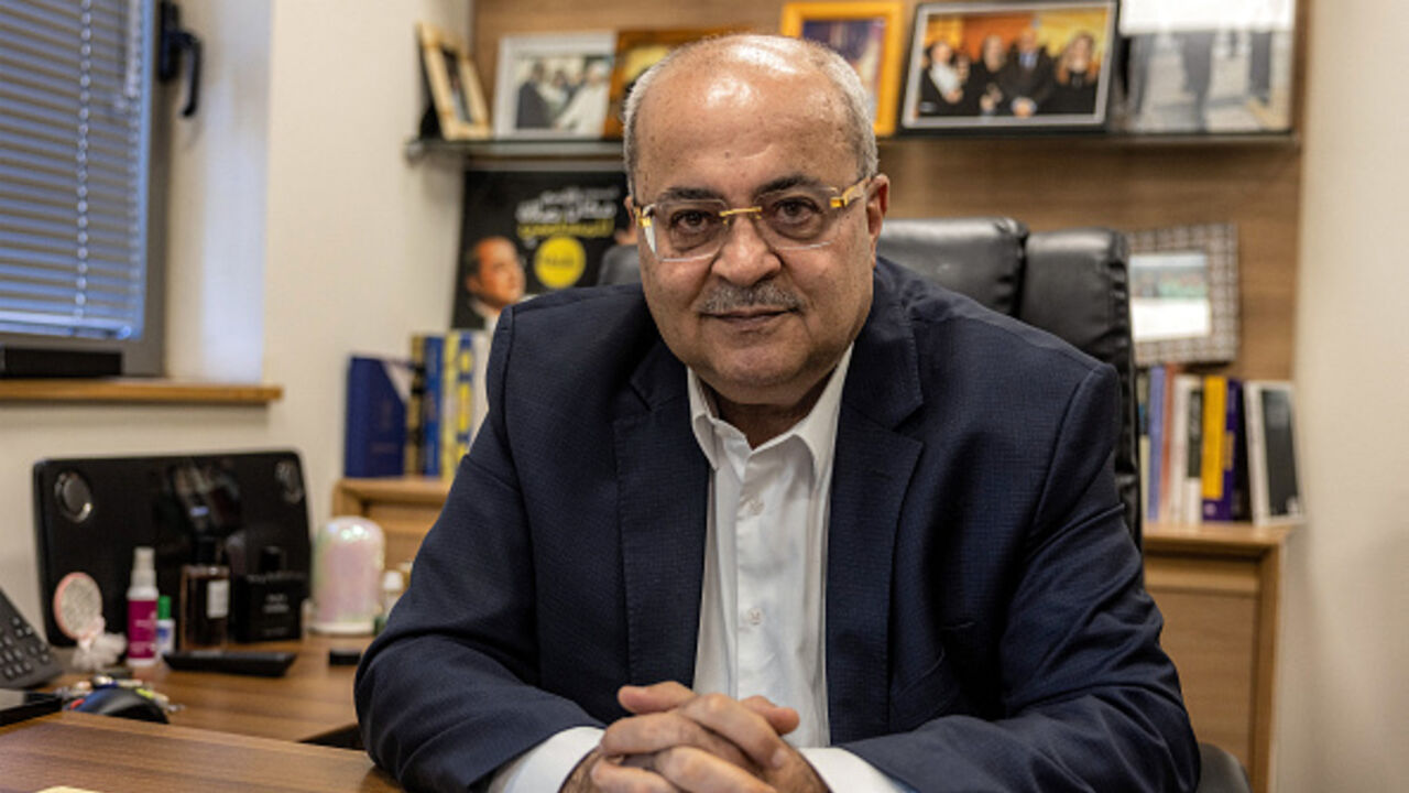 Arab-Israeli parliament member Ahmad Tibi poses for a picture during an interview with AFP at his office at the Knesset (Israeli parliament) building in Jerusalem on June 25, 2024. The 65-year-old leader of an Arab-majority party told AFP that after October 7, "hundreds of Arab citizens were hunted down, chased by the Israeli police for writing a post or a story empathising with the children of Gaza or saying no to the war." (Photo by MENAHEM KAHANA / AFP) (Photo by MENAHEM KAHANA/AFP via Getty Images)